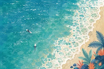 Aerial Tropical Shoreline with Turquoise Surf