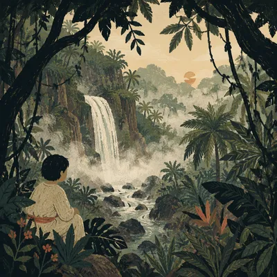 Misty Tropical Jungle Waterfall Overlook