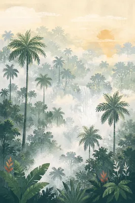 Misty Tropical Jungle Canopy at Dawn