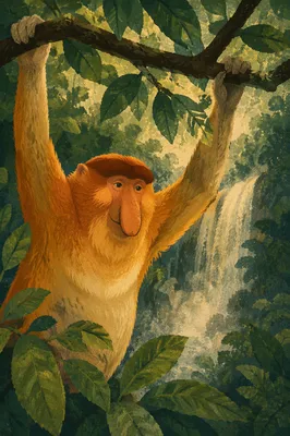 Proboscis Monkey in Misty Jungle Canopy