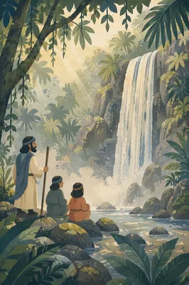Tropical Jungle Waterfall Beneath Emerald Canopy
