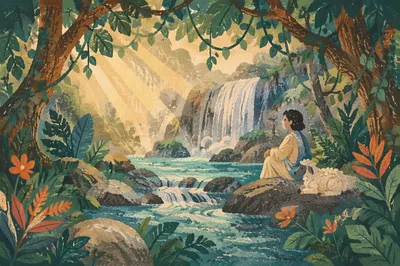 Misty Tropical Jungle Waterfall Canopy