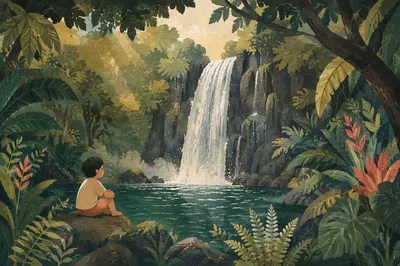 Secluded Tropical Waterfall Beneath Emerald Canopy