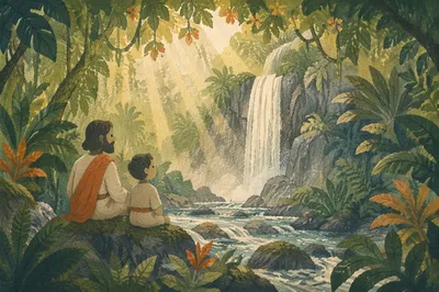 Hidden Tropical Waterfall Under Emerald Canopy