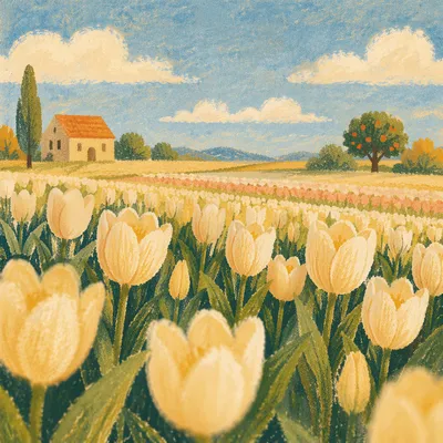 Golden Hour White Tulip Fields in Netherlands