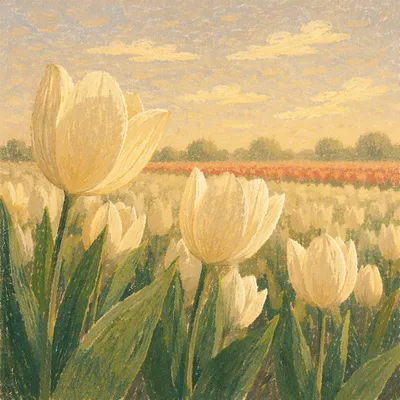 Golden Morning in Dutch Tulip Rows