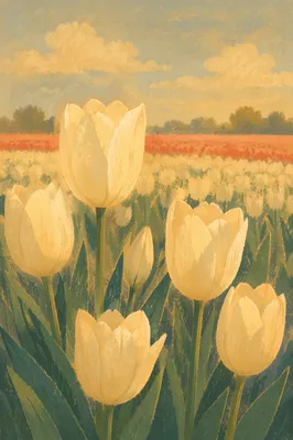 Golden Morning Tulips in Dutch Lowlands