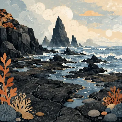 Rugged Black Lava Coast at Dawn