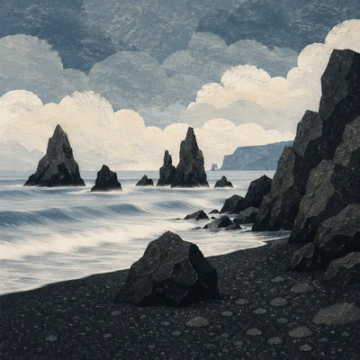 Moody Black Lava Coast Landscape