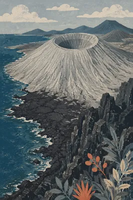 Aerial Volcanic Ash Cone and Lava Coast