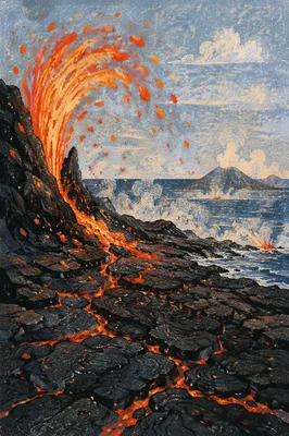 Glowing Lava Arc on Black Coast