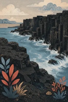 Black Lava Coast with Basalt Sea Cliffs