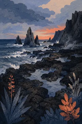 Blue Hour Black Lava Coast Landscape