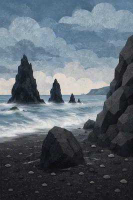 Moody Black Lava Coast Landscape