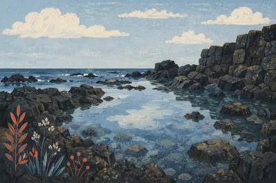 Serene Black Lava Coast Tide Pool