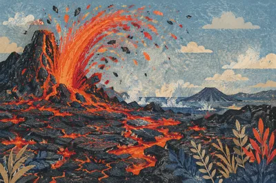 Glowing Lava Arc on Black Coast