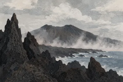 Moody Black Lava Coast and Volcanic Ridge