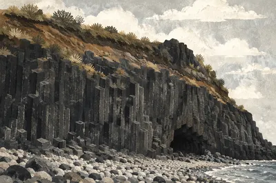 Rugged Black Lava Coast Basalt Cliffs