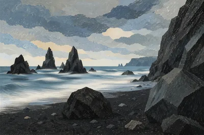 Moody Black Lava Coast Landscape