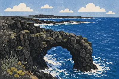Black Lava Coast with Basalt Sea Arch