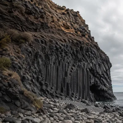 Rugged Black Lava Coast Basalt Cliffs