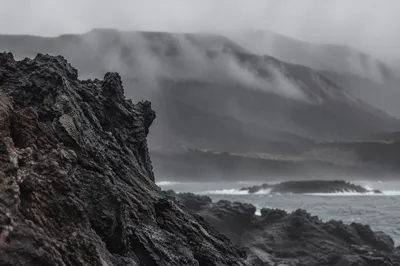 Moody Black Lava Coast and Volcanic Ridge