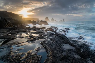 Jagged Black Lava Coast at Sunrise