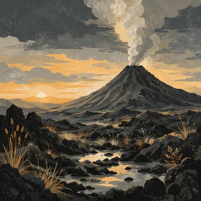 Dramatic Volcano at Dawn With Rising Smoke