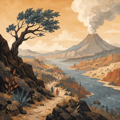 Dramatic Smoking Volcano at Golden Hour