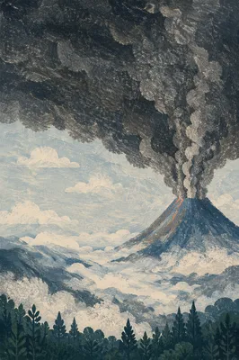 Dramatic Volcano Ash Plume Landscape