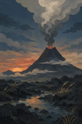 Dramatic Smoking Volcano at Twilight