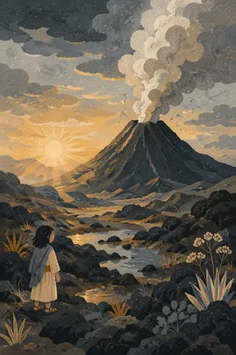 Dawn Volcano with Rising Smoke