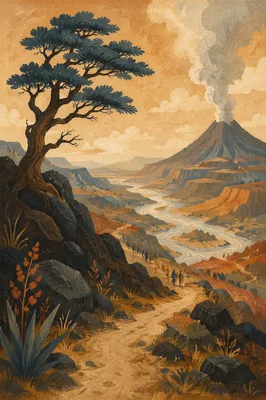Dramatic Volcano Valley at Golden Hour