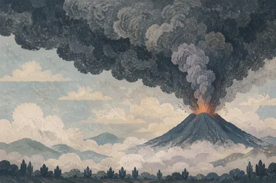 Dramatic Volcano Ash Plume Landscape