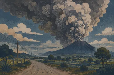 Dramatic Volcano Ash Plume Landscape