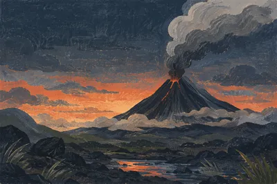 Smoking Volcano at Twilight Wilderness