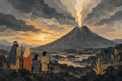 Dramatic Volcano Smoke at Dawn Landscape