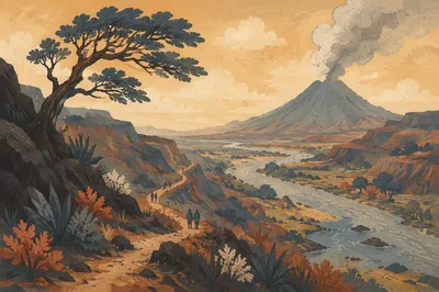 Dramatic Volcano Valley at Golden Hour