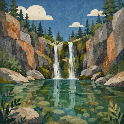 Emerald Forest Waterfall in Secluded Canyon
