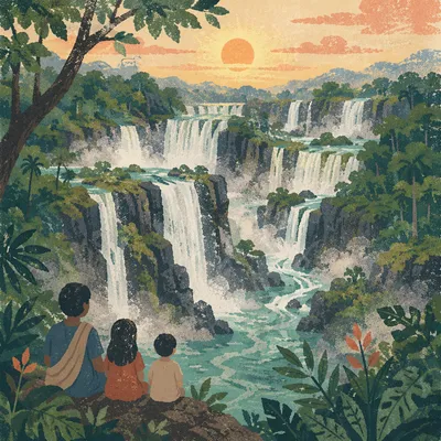 Emerald Rainforest Waterfalls at Golden Sunrise