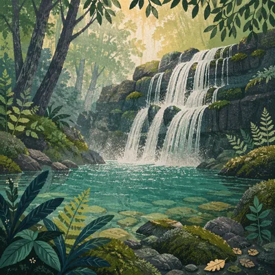 Secluded Forest Waterfall and Emerald Pool