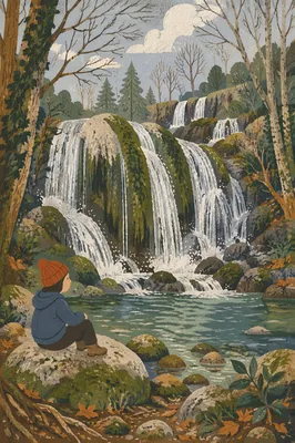 Emerald Forest Waterfall Over Mossy Limestone