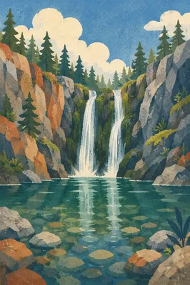 Emerald Forest Waterfall in Secluded Canyon