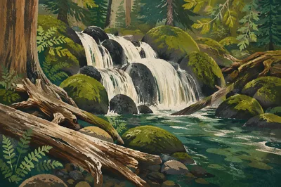 Emerald Forest Waterfall with Mossy Rocks