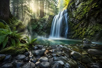 Hidden Forest Waterfall with Emerald Pool