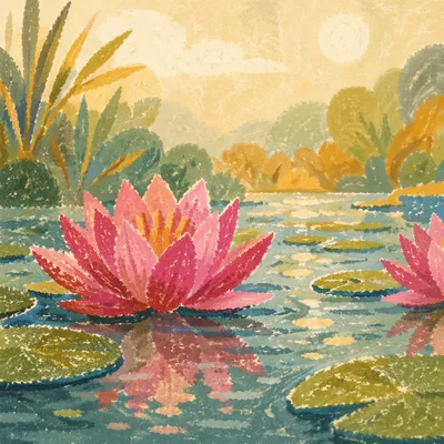 Dreamy Magenta Waterlily Pond Reflection