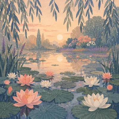 Dreamy Waterlily Pond at Dawn