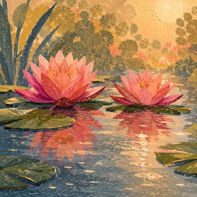 Dreamy Pink Waterlilies on Garden Pond