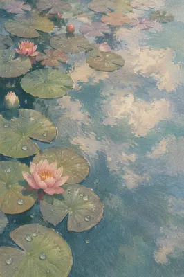 Dreamy Waterlily Pond with Pastel Reflections