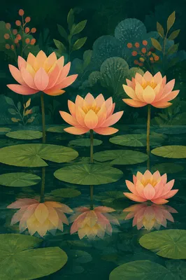 Dreamy Waterlily Pond with Emerald Reflections